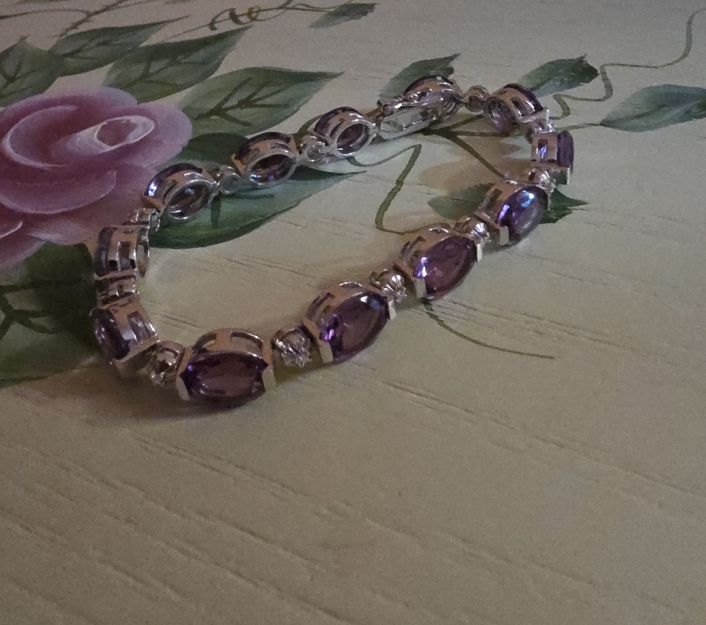JTV Amethyst With Diamonds Sterling Silver Bracelet Size 7